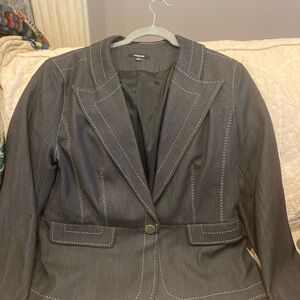 Premise Dark blue. Women's Blazer with White Stitching. Size 14.